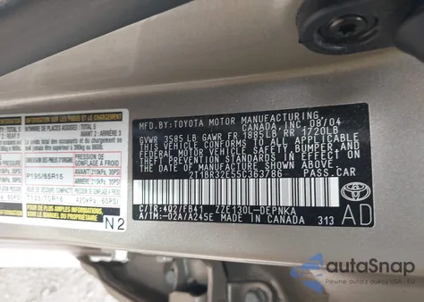 2005 Toyota Corolla Le from USA, damaged, VIN 2T1BR32E55C363786